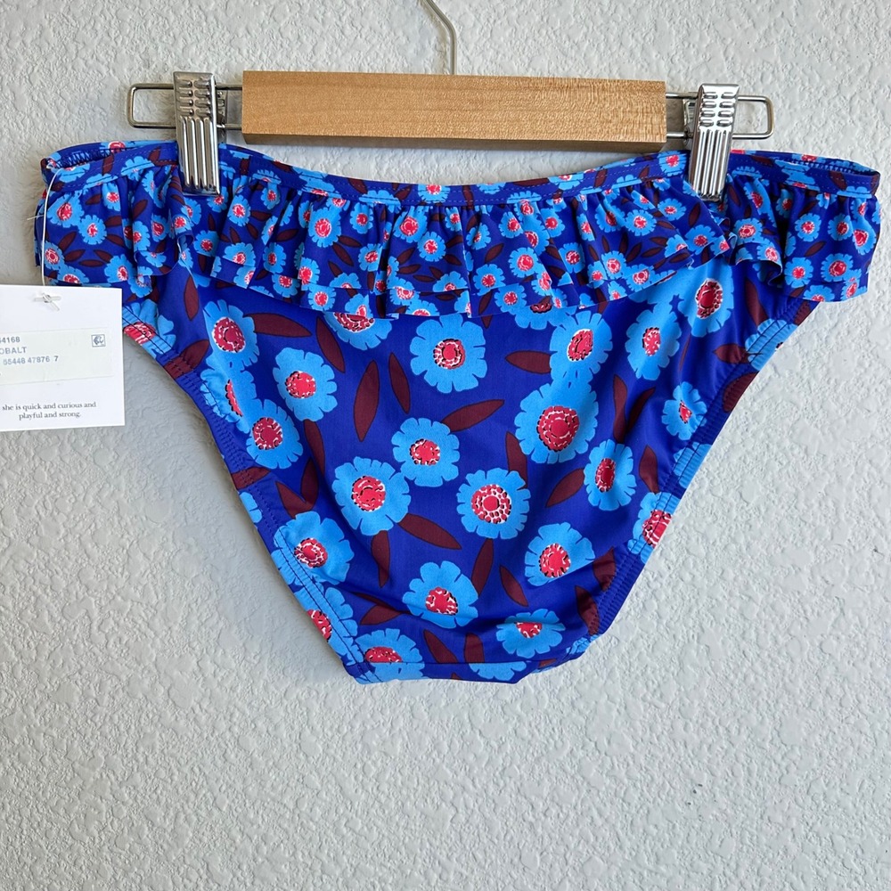Kate Spade New York Dive Right In Ruffle Bikini Bottom Cobalt Blue Floral Small - Picture 2 of 8